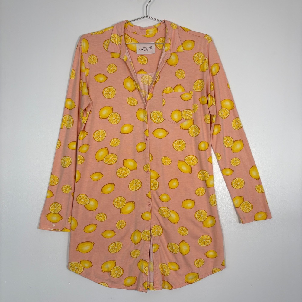 The Cat's Pajamas Women Nightshirt Size M Pink Lemon Print Pima Cotton Modal